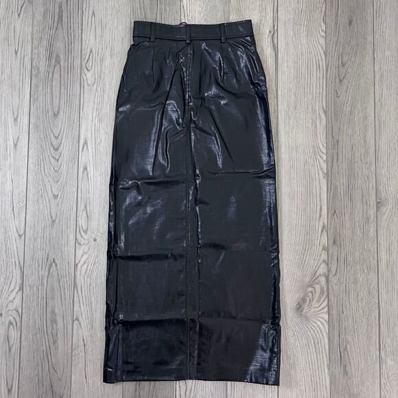 Zara Women Size XS Black Faux Leather Croc Embossed Slit Pencil Midi NEW Skirt - Picture 4 of 12